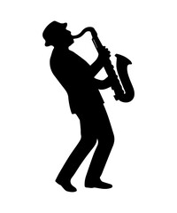 Naklejka premium Musician playing saxophone silhouette on white background
