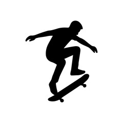 Skater performing ollie trick on skateboard silhouette