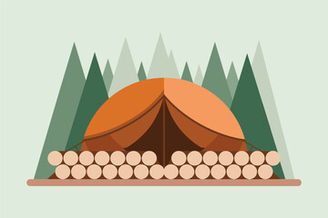Cozy Camping Tent in a Minimalist Forest Landscape, outdoor adventure concept