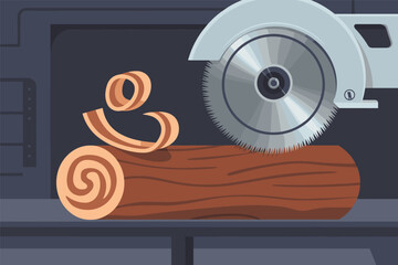 Industrial Wood Cutting with a Circular Saw, manufacturing industry concept