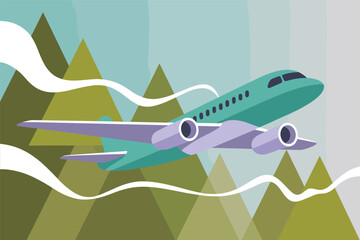 Airplane Soaring Through Mountainous Skies, air travel freedom concept
