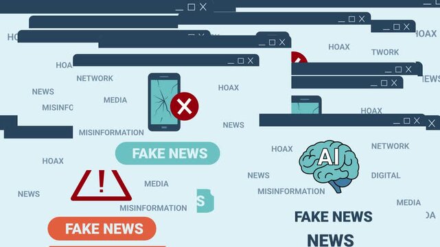 Abstract Motion Graphic Background of Online Hoaxes, Propaganda, and Artificial Intelligence
