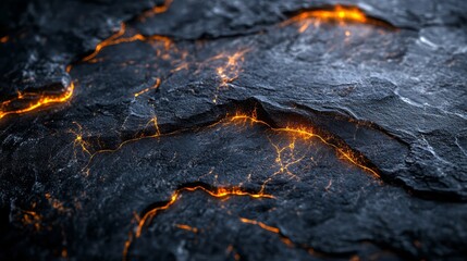 Dark textured surface with glowing golden cracks resembling molten lava or energy veins.