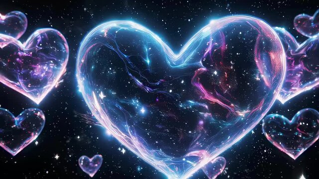 Experience a captivating journey through a galaxy of glowing hearts. This mesmerizing video showcases vibrant colors and cosmic patterns, creating a warm atmosphere that sparks feelings of love and jo