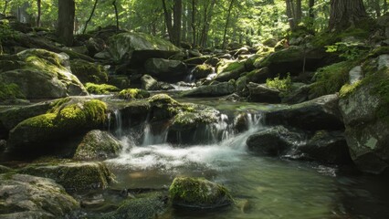 Mossy Rocks in Forest Stream