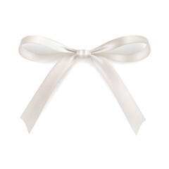 White satin ribbon bow with long tails isolated on white background elegant gift decoration for wedding invitations packaging and cards