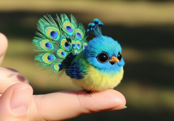 Small blue bird with peacock feather