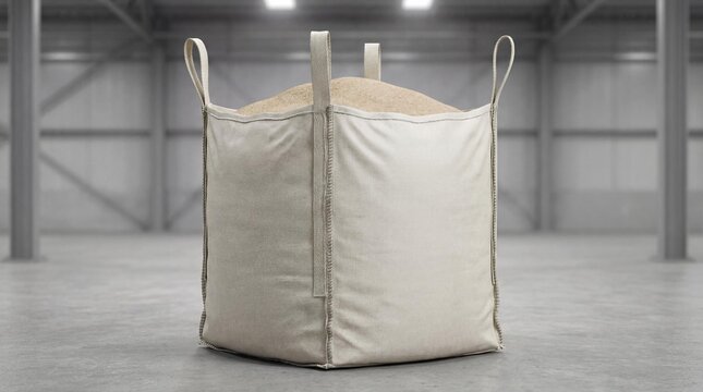 Big bag filled with granular material on neutral soft background