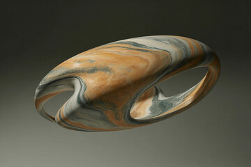 Abstract swirling torus shape floating in spotlight