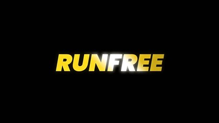 Simple bold text animation showing the words run free on dark background, expressing freedom, motion, energy, and modern motivational