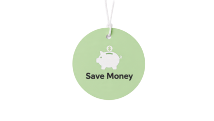 Green tag with piggy bank saving money