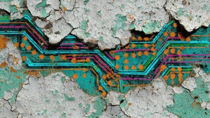 Grunge Wall with Circuit Board Design