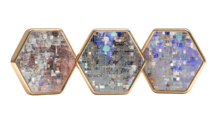 Hexagonal golden frames containing circuitry designs