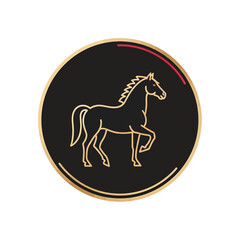 Elegant Horse Silhouette Emblem on Black Background. Lunar New Year Vector Illustration. EPS Editable