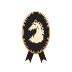 Elegant Horse Head Emblem with Ribbon Detail. Lunar New Year Vector Illustration. EPS Editable
