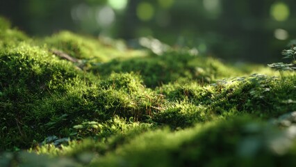Lush Green Moss on Forest Floor