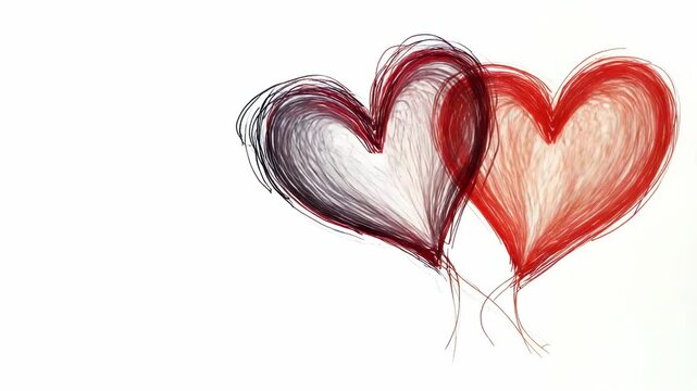Love hearts in different colors drawn on a blank background showing creativity and artistic expression
