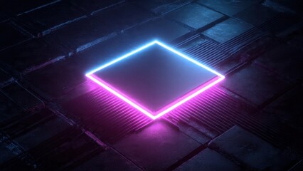 Neon Square Glowing on Textured Surface