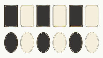 Set of six blank vintagestyle labels three rectangular and three oval in black and cream with gold borders perfect for elegant branding. Lunar New Year Vector Illustration. EPS Editable