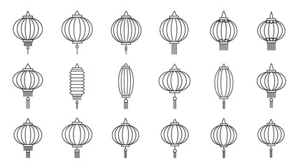 Set of Traditional Asian Lanterns Outline Vector Illustration. Lunar New Year Vector Illustration. EPS Editable