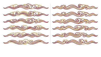 Set of Traditional Chinese Cloud and Wave Borders for Design Elements. Lunar New Year Vector Illustration. EPS Editable