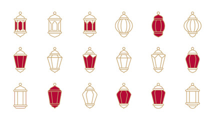 Set of Traditional Islamic Lanterns for Ramadan and Eid Celebrations. Lunar New Year Vector Illustration. EPS Editable