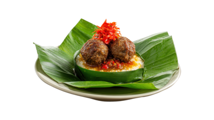 A baso, bakso, or Indonesian meatball with tumpeng shaped isolated on a white background