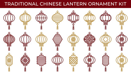 Traditional Chinese Lantern Ornament Kit for Festive Decorations. Lunar New Year Vector Illustration. EPS Editable