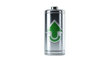 Silver Battery with Green Arrow Symbol