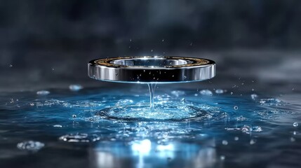 Floating superconducting magnet levitating above a shimmering cold surface, showcasing the principles of quantum levitation in a captivating ultra-photorealistic image with dynamic lighting
