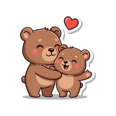 Obraz premium Two brown bears one big and one small hug each other with a red heart nearby