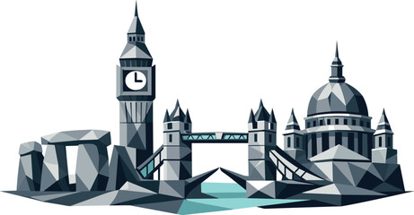 Geometric Monument Vector. Low-poly vector illustration focused on an iconic architecture and landmarks symbol, polygonal
