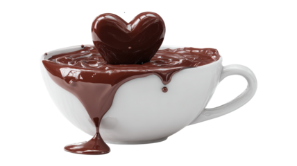 Ceramic white cup mug sweet cocoa coffee dark chocolate heart 3d raise float love splash liquid hot. valentine and drink