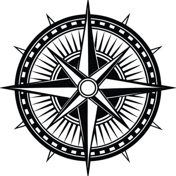 Black and white compass rose navigation symbol direction