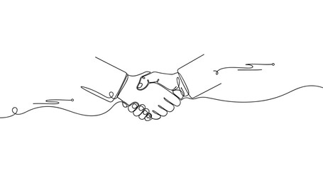 Line drawing of two hands shaking representing business agreement and partnership. No editable strokes