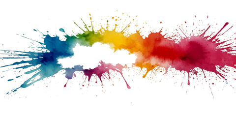 abstract rainbow creative horizontal banner from paint splashes. Bright colorful watercolor splash splatter stain brush strokes on white background. Modern vibrant aquarelle spot. Rainbow trendy