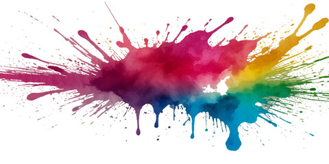 abstract rainbow creative horizontal banner from paint splashes. Bright colorful watercolor splash splatter stain brush strokes on white background. Modern vibrant aquarelle spot. Rainbow trendy