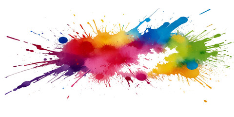 abstract rainbow creative horizontal banner from paint splashes. Bright colorful watercolor splash splatter stain brush strokes on white background. Modern vibrant aquarelle spot. Rainbow trendy