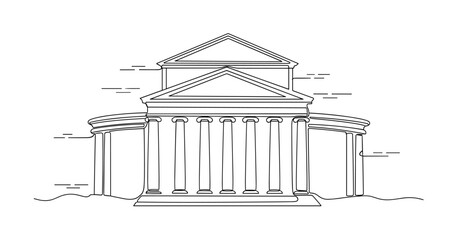 Naklejka premium Line art illustration of classical greek architecture with columns and pediment. No editable strokes