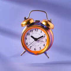 Colorful clock displays time on a simple surface under soft light during the daytime without distractions or clutter