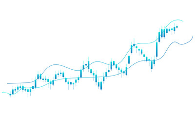 Obraz premium Cyan Light Blue Candlestick Trading Chart With Smooth Moving Average Market Trend Isolated on Transparent Background