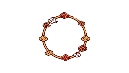 Circular frame with traditional Chinese clouds and ornaments. Lunar New Year transparent background png