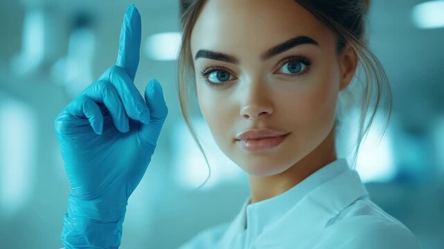 Medical professional in blue gloves gives instruction in a clinic setting during the day