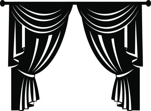 Open stage or theater curtain. Stage theater curtain backdrop vector illustration silhouette