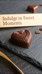 Perfectly formed chocolate heart resting on a stone surface, Sweet moment to indulge