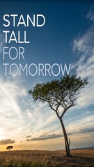 Lone tree standing tall against a vast blue sky