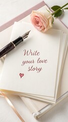 Fountain Pen on Stack of Paper Inviting You to Write a Love Story
