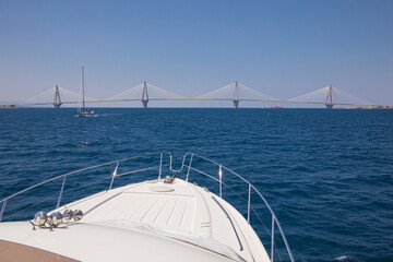 The Rio-Antirrio Bridge or Charilaos Trikoupis Bridge in Greece.