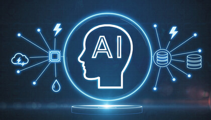 Artificial intelligence concept with futuristic graphics and an illustrative depiction of AI