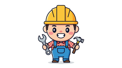 Obraz premium Cartoon Builder with Tools and Hard Hat.